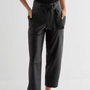 NWT Express High Waisted Faux Leather Belted Utility Ankle Pant Black Size 4S